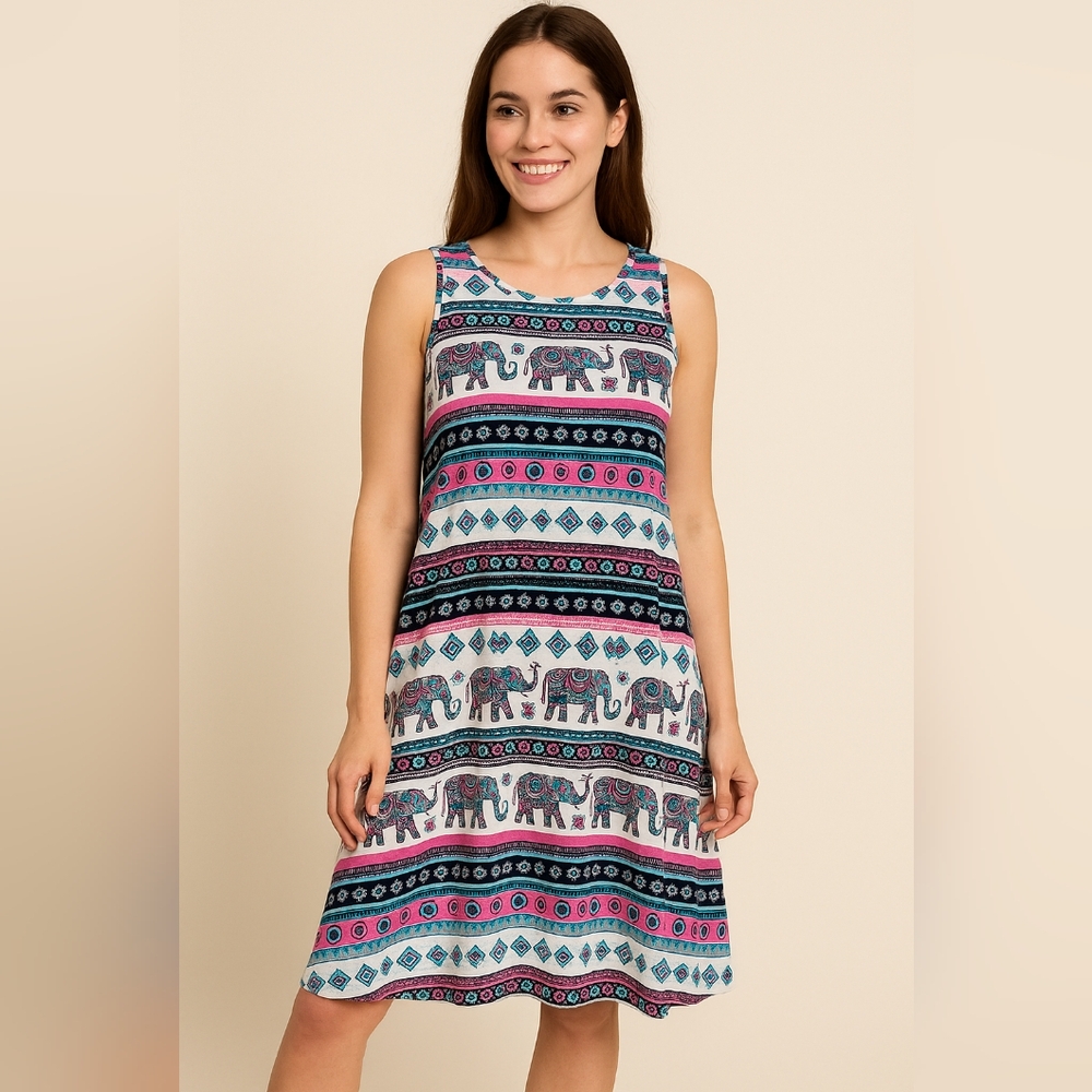 🐘 Elephant Print Dress - Size Large (Bobbie Brooks)